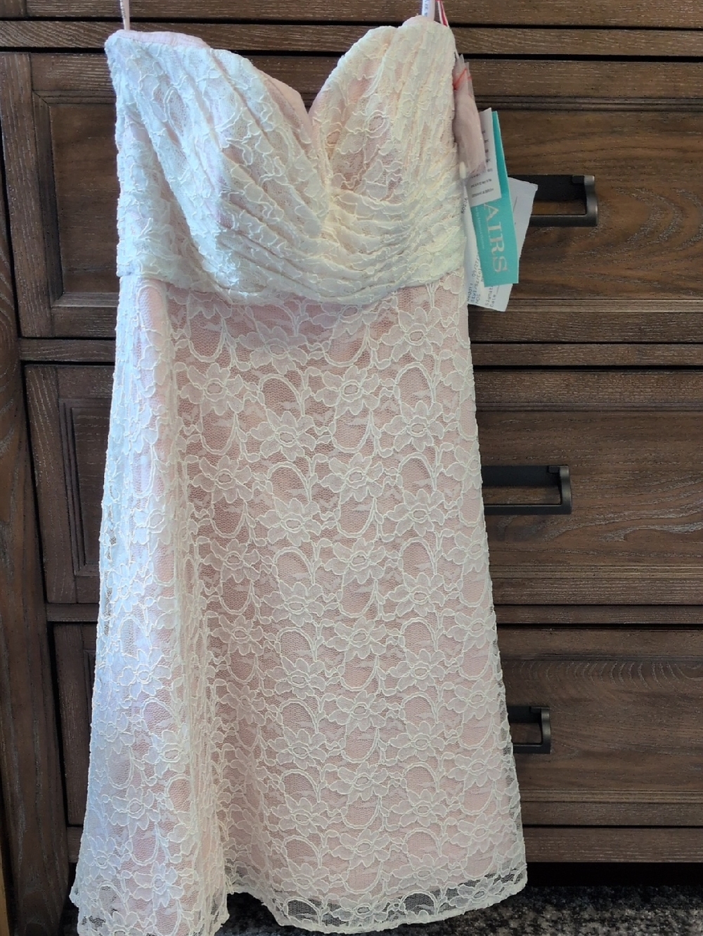 Strapless Blush Lace Dress with Ivory Overlay